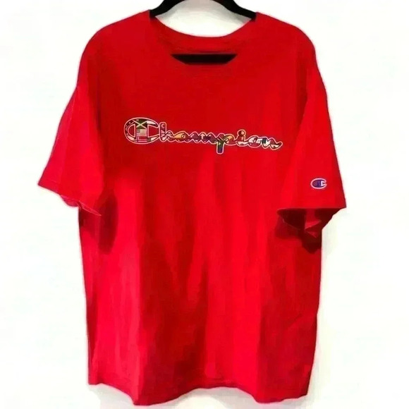 Champion Men's Red Graphic Logo Short Sleeve T-Shirt Size LG - Picture 1 of 3